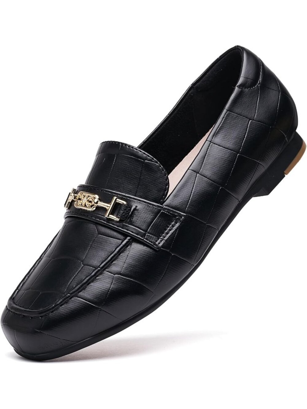 Women's Black Stone Comfort Walking Pull On Leisure Slip On Loafer Flat Shoes